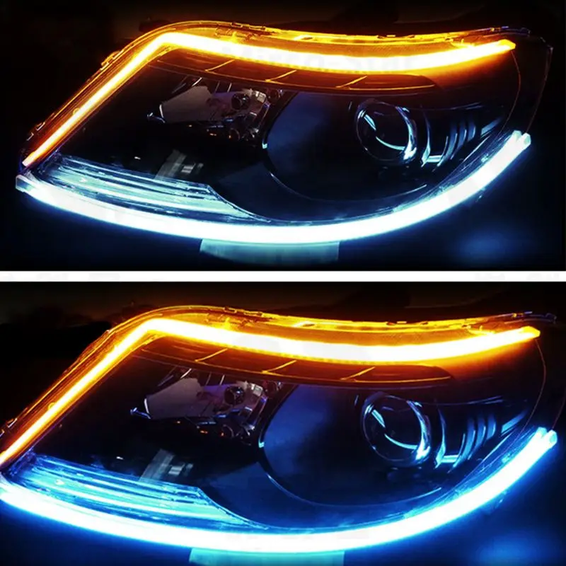 

2Pcs Auto Lamps For Cars DRL LED Daytime Running Lights Car Styling Accessories Turn Signal Guide Strip Headlight Assembly G6KC