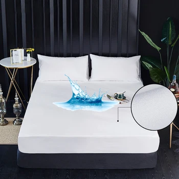 

Protector Pad Fitted Sheet Separated Water Bed Linens With Elastic Waterproof Terry Cloth Mattress Pure Color Bed Mattress Cover