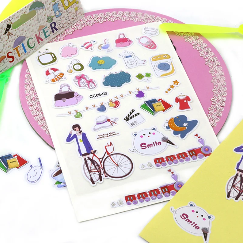 

2 Sheets Cute Sticker Cartoon Decorative Stationery DIY Scrapbooking Bullet Journal Supplies PVC Mobile Phone Stickers