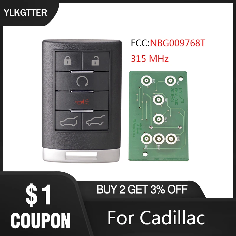 YLKGTTER 5 кнопок умный дистанционный ключ без ключа для Cadillac SRX 2010 2011 2012 2013 315Mhz Автомобильный ключ для Cadillac NBG009768T
