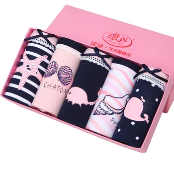 LANGSHA 5Pcs/lot Women Panties Soft Cotton Underwear Girls Cute Print Intimate Plus Size XXL Briefs Ladies Breathable Underpants