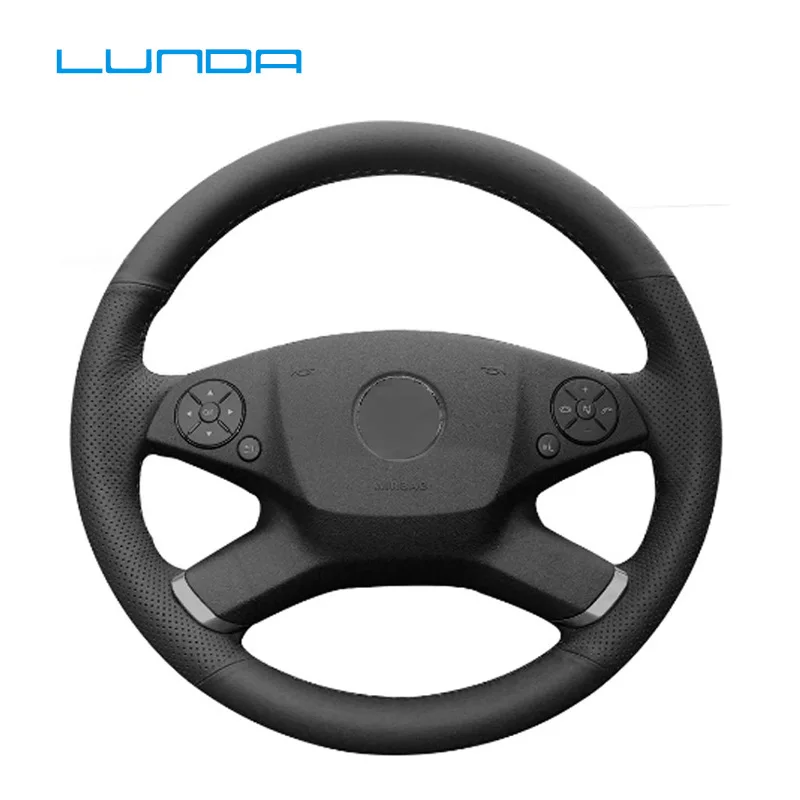 Lunda Black Leather Car Steering Wheel Cover For Mercedes Benz Eclass