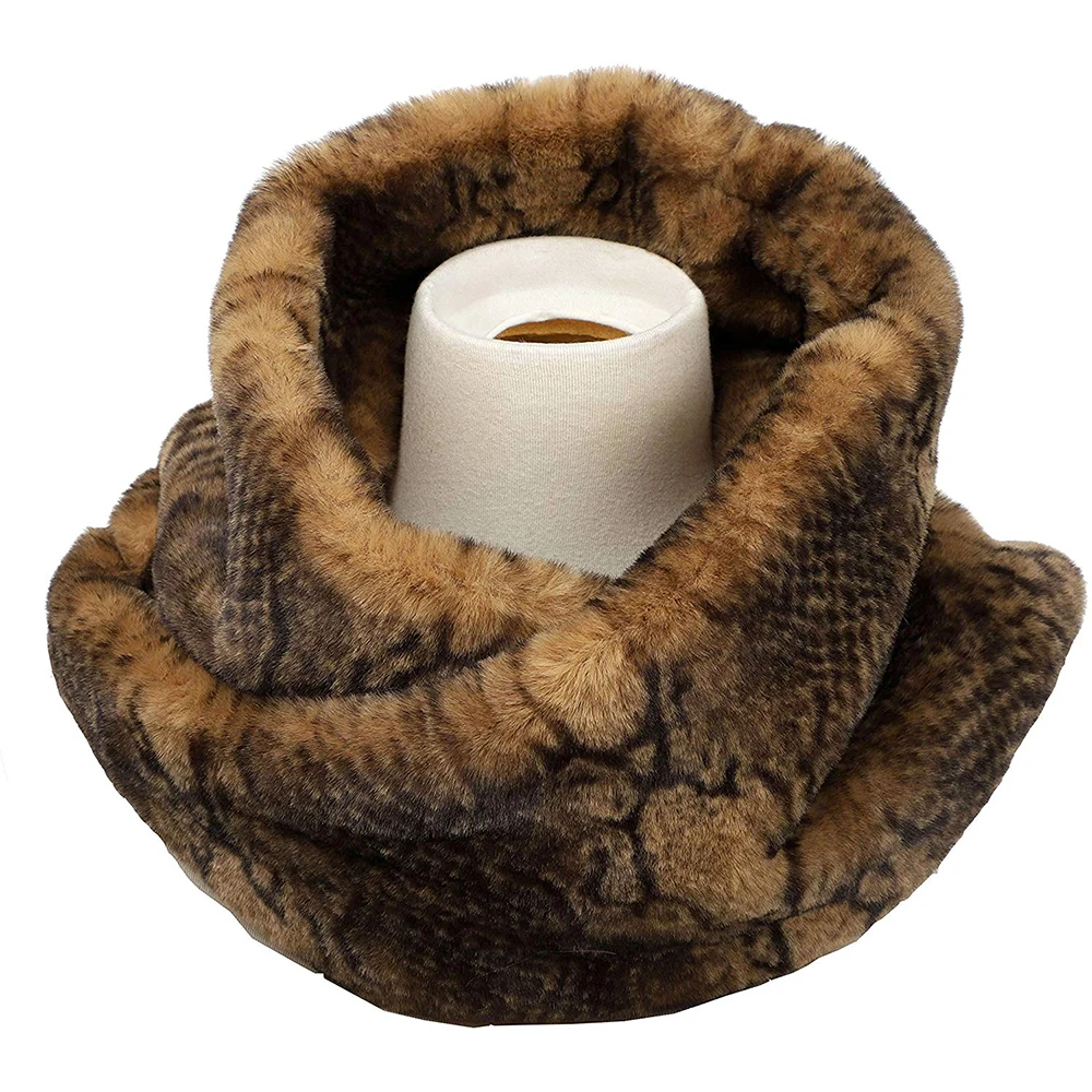 Women's Winter Snakeskin Print Faux Fur Infinity Scarf  Warm Neck Warmer Scarfs 5