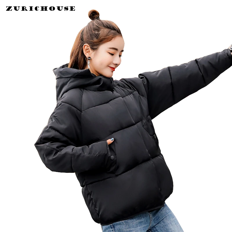 ZURICHOUSE Новая женская зимняя куртка модная свободная короткая теплая парка с капюшоном верхняя одежда женская пуховая стеганая куртка