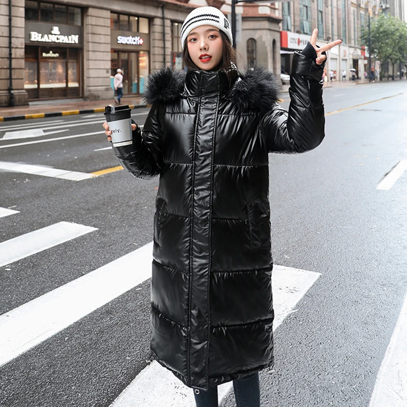 women X long oversize blue down jackets thick casual with fur epaulet 2020 winter female down coats hooded solid piumini donna