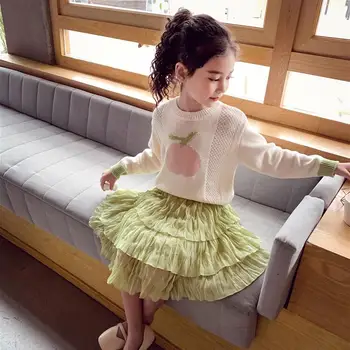

Spring Princess Sets Age 3-14 Years 2020 New Arrival Knitted sweater Pleated cake skirt Fashionable girl 2pcs Sets
