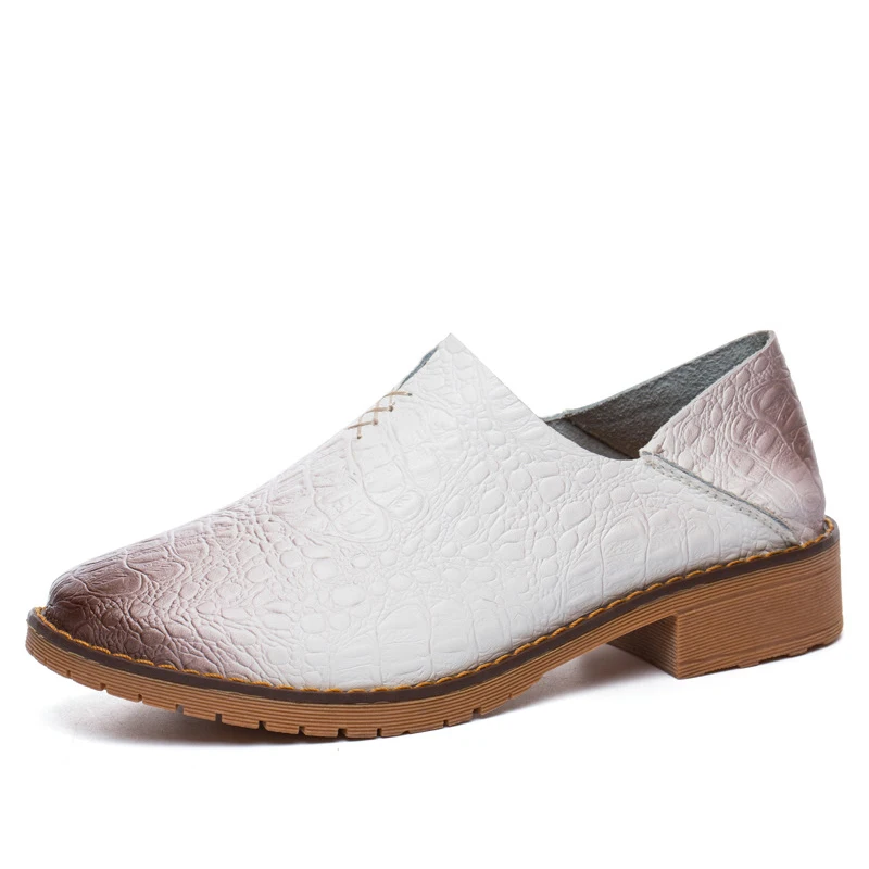 

2020 Spring Women's Pumps Ladies Vintage Chunky Heels Plus Size Women Slip On Casual Comfortable Soft PU Leather Female Shoes