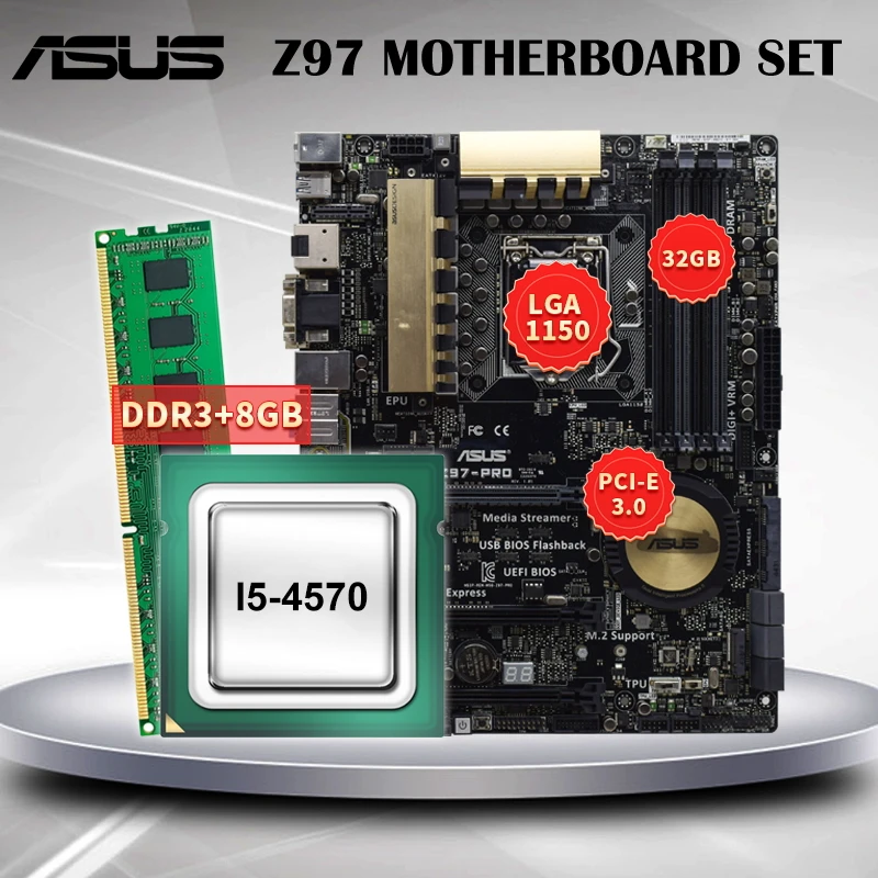 ASUS Z97PRO Gaming PC Motherboard With Intel Core i5 4570 CPU and DDR3 8GB RAM Mainboard Combo