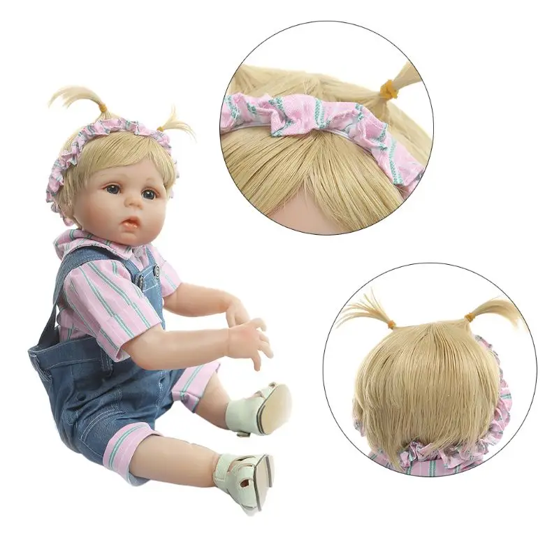 

48cm Adorable Silicone Newborn Reborn Doll Lifelike Girl Dolls Toddler Gifts Denim Nipple Bottle Early Childhood Kids Toys K4UE