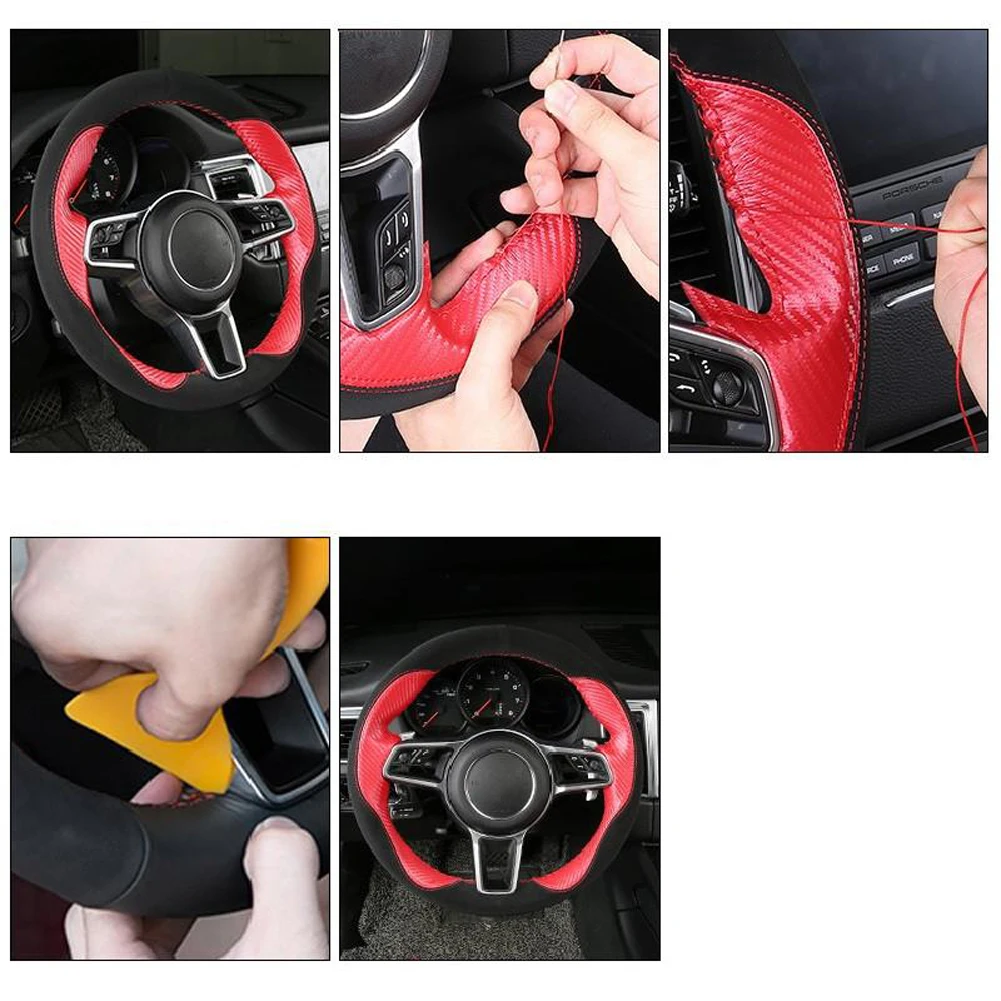 Stylish Hand Sewing Leather Car Steering Covers Anti-slip for Porsche Cayenne for DIY