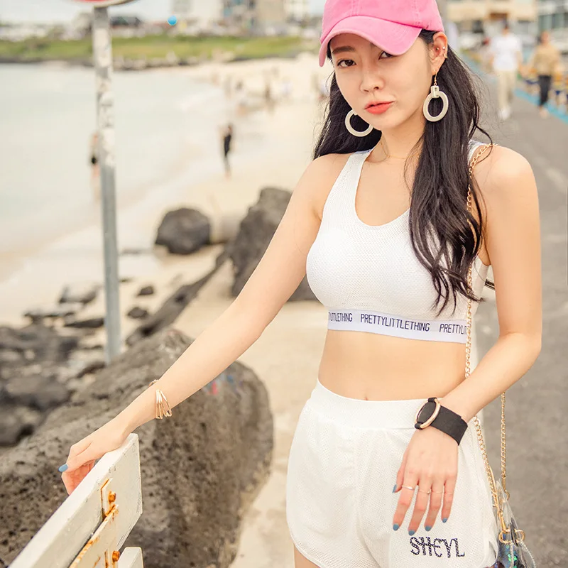 

2019 South Korea New Style Bathing Suit Women's Sports Three-piece Set Hot Springs Graceful Split Type Sports High-waisted off-S