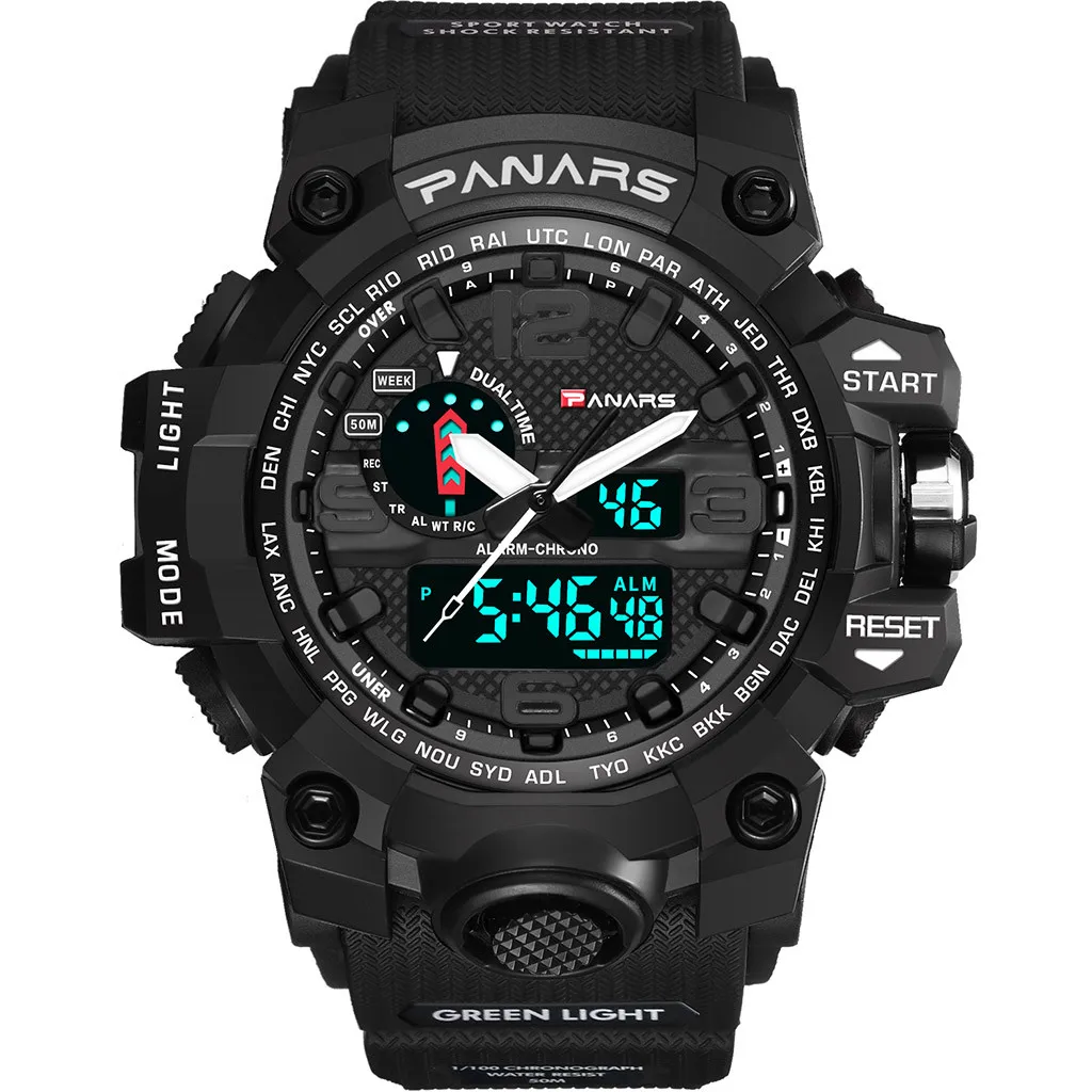 

Mens Sport Watch LED waterproof Two Place Multi Function Dual Display Pointer Luminous Sports Electronic Watch YE1