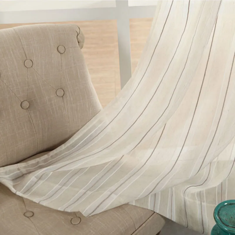 Color 1 Tulle Красочные полосатые Оконные Занавески для гостиной, современные хлопковые и льняные более плотная занавеска, тюлевые занавески DF047#40 - Цвет: Color 1 Tulle