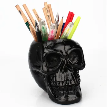 

Personalized Skull Makeup Brush Holder Multifunction Storage Box Flower Pot Pencil Holder Resin Skeleton Head Figurine