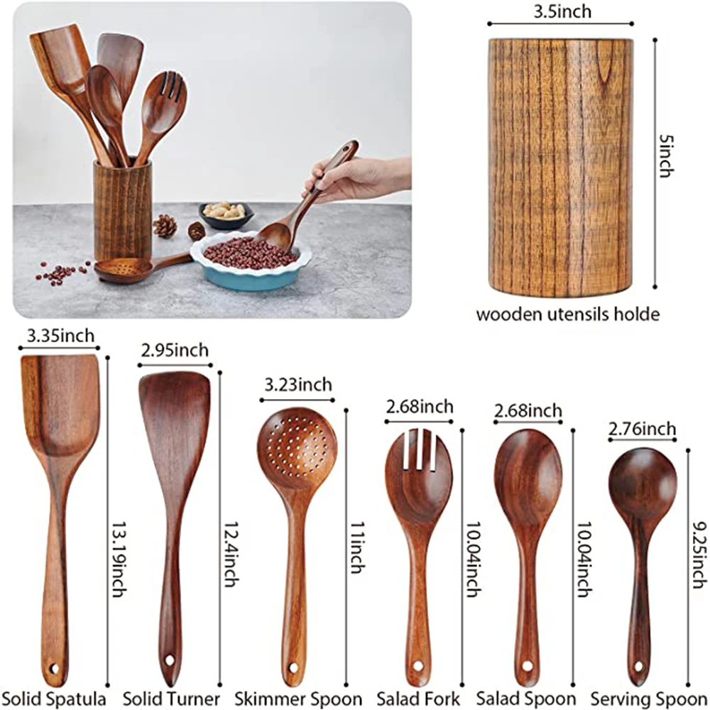 1-7pcs Kitchen Utensils Set Wooden Cooking Utensil Set Non-stick Pan Kitchen Tool Neighbor gift Wooden Cooking Spoons Set