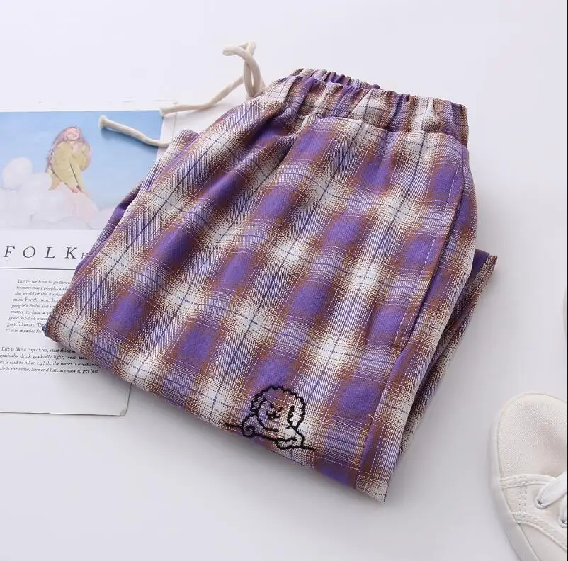 Брюки в клетку стиле Харадзюку свободные фиолетовые брюки Корейском с