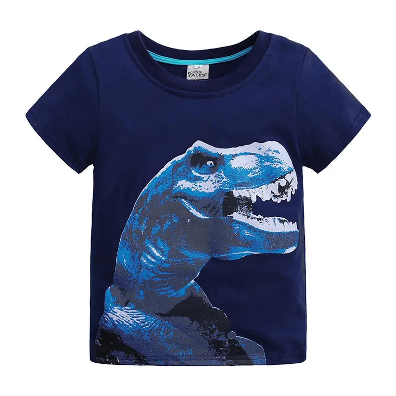 Childrenswear Summer Wear Children BOY'S Dinosaur Pattern Printed Short-sleeved round Collar T-shirt Children Base Shirt