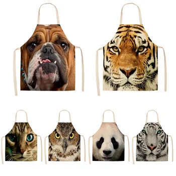 

Parent-child Kitchen Apron 3D Cat/Dog/Tiger Printed Sleeveless Cotton Linen Aprons for Men Women Home Cleaning Tools