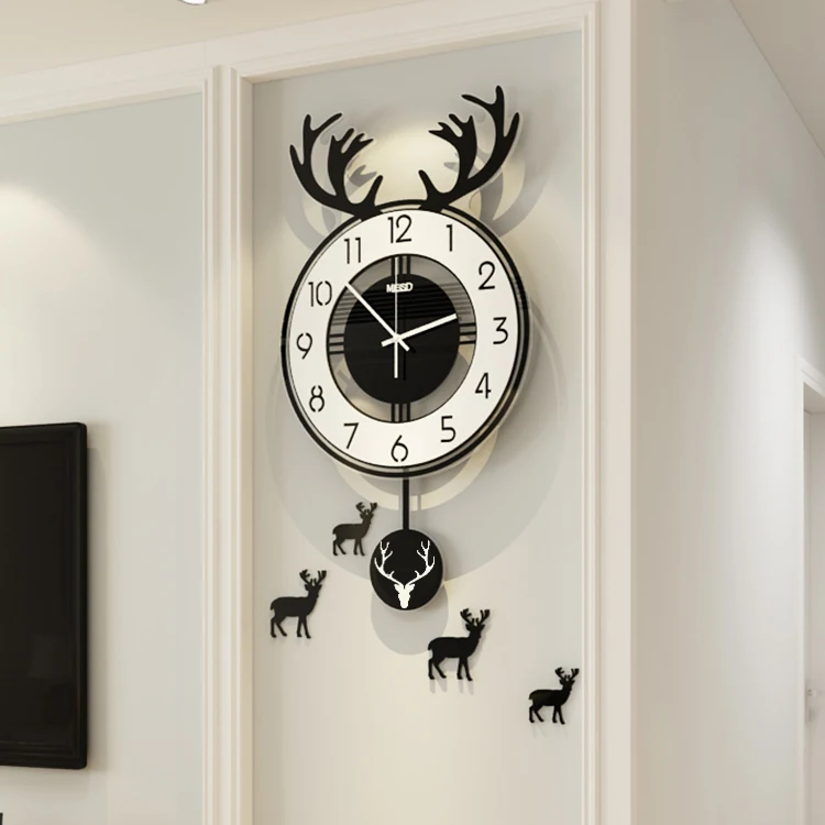 

Large Simple Wall Clock Nordic Deer Creative Quartz Wall Clock Pendulum Reloj Mural Decorativo Living Room Decoration MM60WC