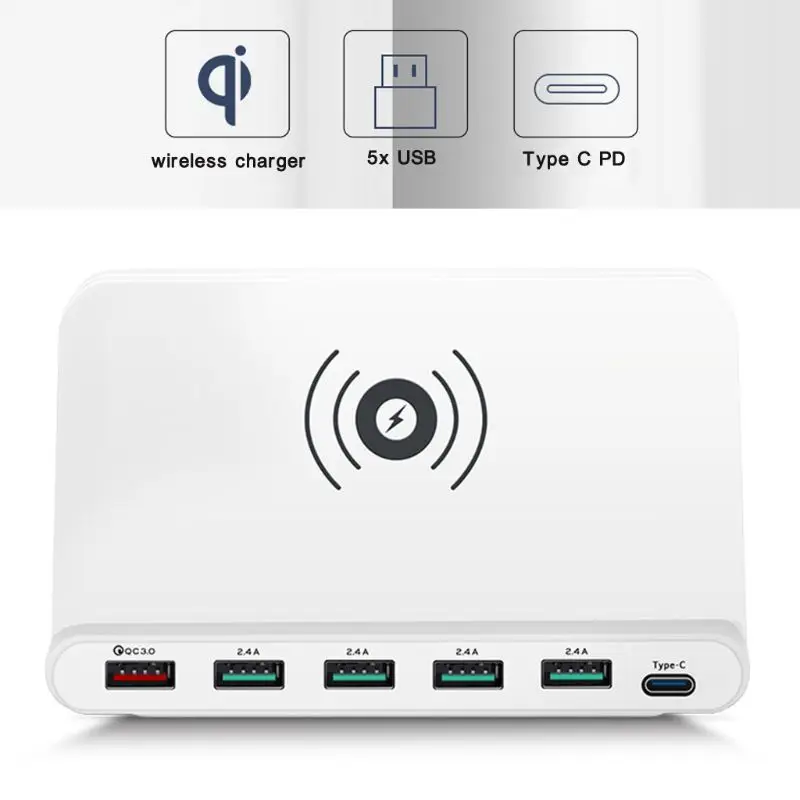 Универсальный быстрый заряд 3,0 5x usb type C PD 18 Вт адаптер питания Qi держатель беспроводного зарядного устройства для samsung Xiaomi Мобильный телефон планшет