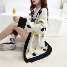 Женский длинный кардиган осенняя куртка с v-образным вырезом Женский вязаный свободный женский в Корейском стиле кашемировый студенческий свитер большого размера