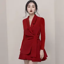 Осень Зубчатый однотонный Повседневный офисный Блейзер юбка женские комплекты из двух частей рабочие костюмы платье