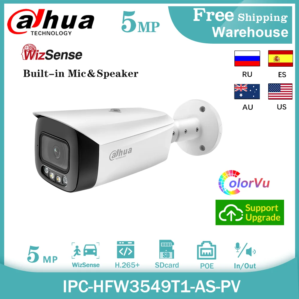 IP-камера Dahua WizSense 5 МП полноцветная IPC-HFW3549T1-AS-PV POE встроенный микрофон активное