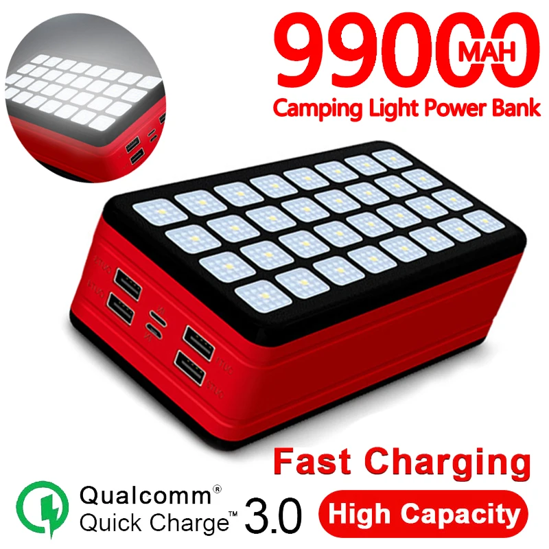 Banco de energía de 99000mAh para exteriores, cargador portátil de gran capacidad, resistente al agua, adecuado para Xiaomi, Samsung, Iphone 11