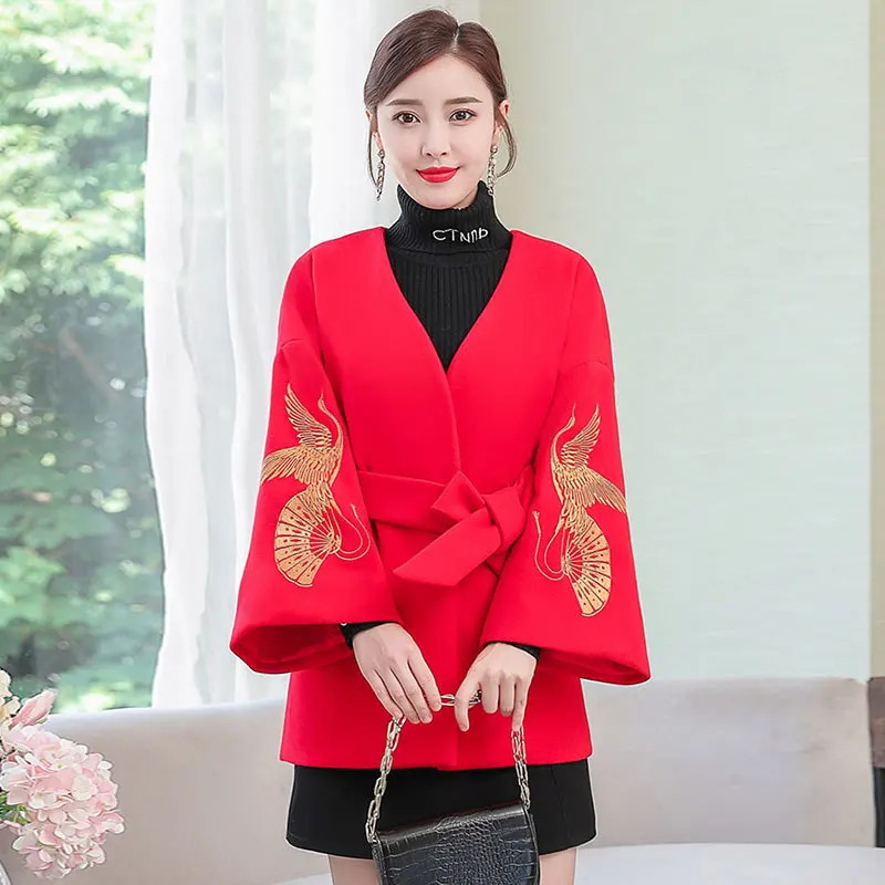 Стильный костюм-платье молодой Cheongsam маленькое Свободное пальто вышивка куртка в национальном таможне шерстяное ежедневное улучшение костюм для выступлений