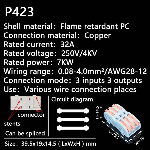 Mini Fast Wire Cable Connectors Universal Compact Conductor Spring Splicing Wiring Connector Push-in Terminal Block P421 F12 P423