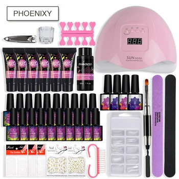 

Nail Kit Poly Gel Nail Kit 48w/80w UV Lamp Nail Polish Set Quick Building Nail Extensions Hard Jelly Gel Polygel Manicure Set