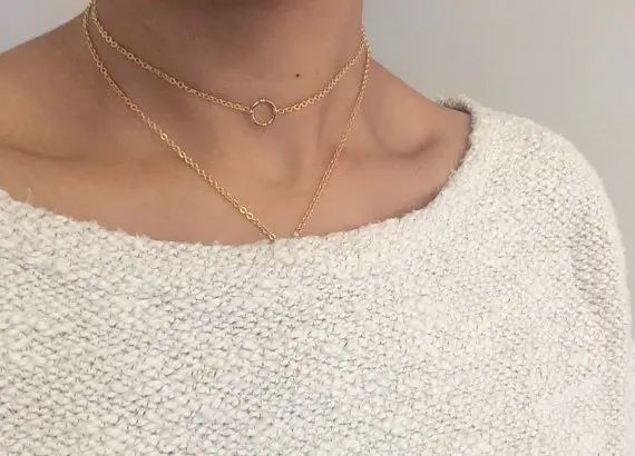 Abayabay Choker Round Personalized Girl Necklace Chain Women Yellow Gold Color Vintage Simple Necklaces Jewelry Collares Collier