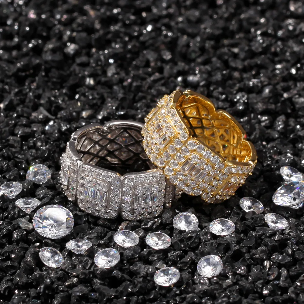 Iced Out Bling Roung кольца Micro Pave T кубический циркон золото серебро очаровательное мужское кольцо хип хоп Рок развлечения Ювелирные изделия Подарки