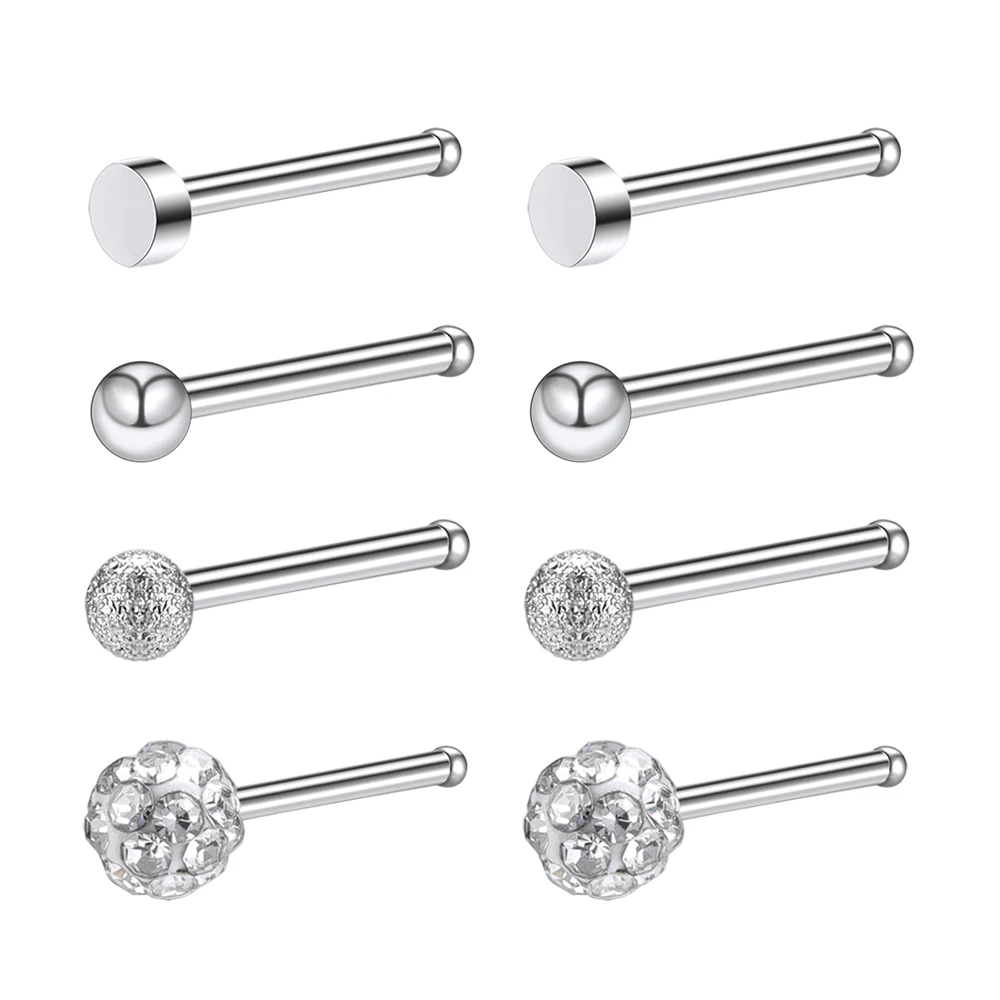 ZS 8pcs Nose Studs Set Stainless Steel Nose Piercing Rings Straight Shape Nose Septum Piercing Rings And Studs For Body Piercing