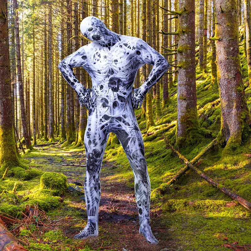 

Adult Halloween Terror Ghost Skull Cosplay Costume Horrible Zombies Zentai Full Body Cover Jumpsuits Men Scary Tights Clothes