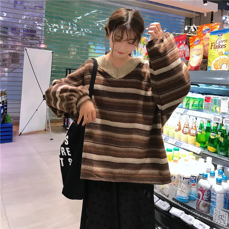 Женский спортивный женский свободный bf удобный ленивый ветер в полоску Harajuku с капюшоном дикий толстый cec куртка пальто