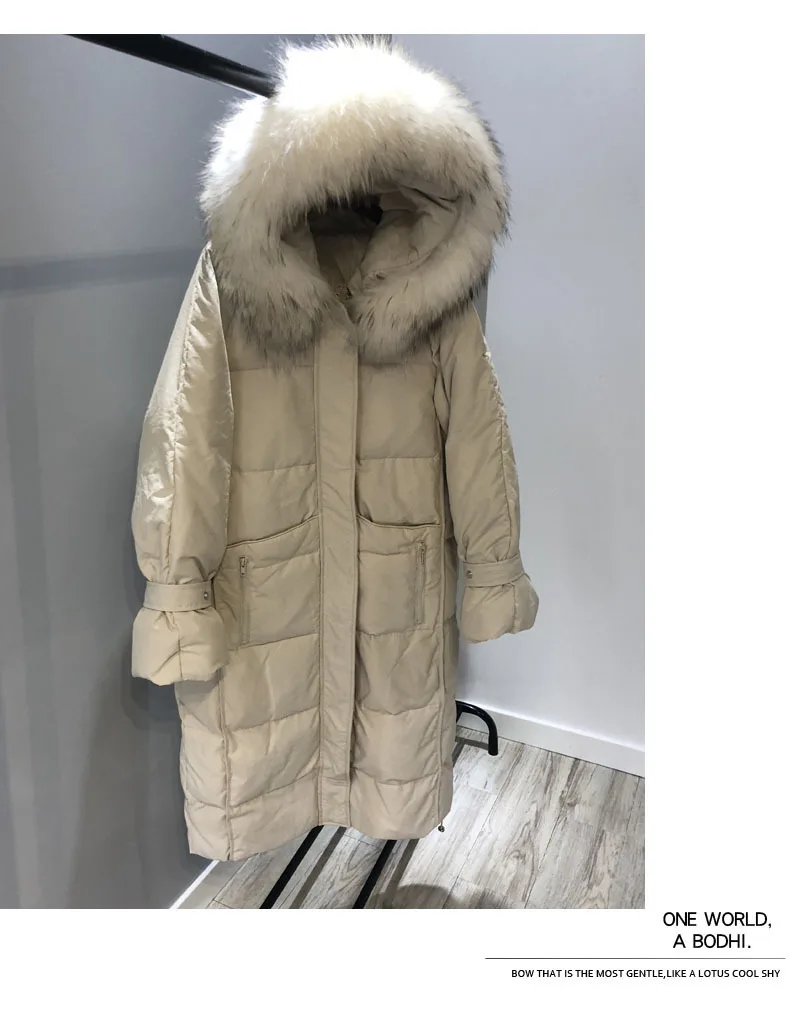 Стиль Южная Корея Dongdaemun корейский стиль выше колена пуховик женский средней длины толстый воротник из натурального меха свободный-F