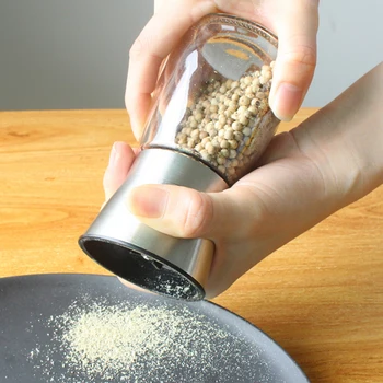 

2pcs Manual Salt Pepper Grinder Stainless Steel Household Glass Seasoning Jar Mills Kitchen Milling Grinding Tool