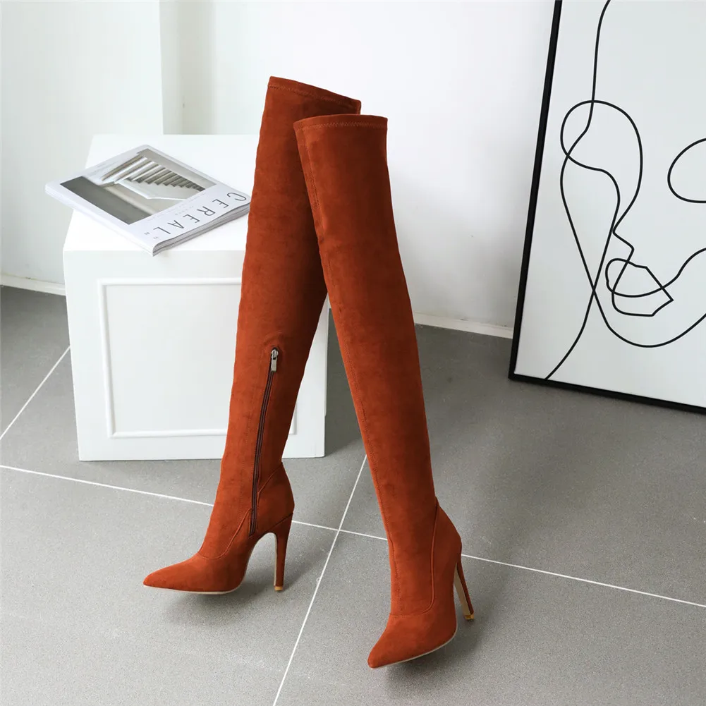 Sarairis Large Size 32-48 Brand Thigh High Boots Flock Pointed Toe Shoes Woman Sexy Thin High Heels Over The Knee Boots Women