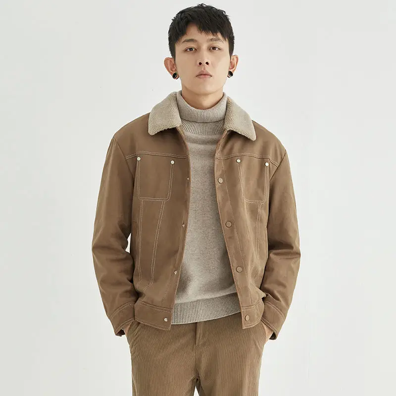 

2021 Autumn Winter Men Fashion Hip Hop Suede Jacket Slim Fit Outerwear Windbreaker Jackets Coats Motorcycle Streetwear Coat B546