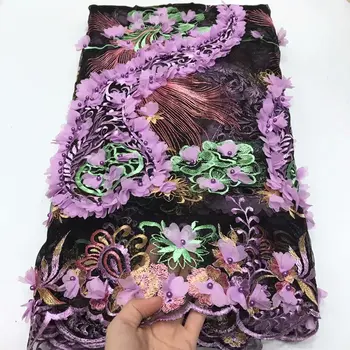 

2020 pink color 3d flower handmade beaded embroidery lace fabric African new design lace factory price 5yards per lot