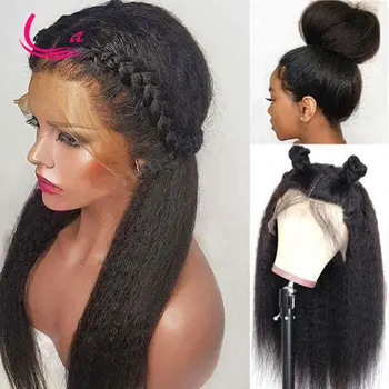 

HD Transparent 360 Full Lace Frontal Human Hair Wigs 13x6 Kinky Straight Lace Front Wig 1B Pre Plucked Baby Hair Wigs Glueless
