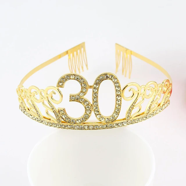 Gold 30 40 50 60 Crystal Birthday Queen Tiara Birthday Crown for Women 30th 40th 50th 60th Birthday Party Decoration Cake Topper Gold 30 tiara
