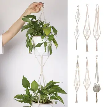 

Vintage Decor Macrame Plant Hanger Basket Flowerpot Plant Holder Macrame Hanging Knotted Lifting Rope Garden Home Garden Decor
