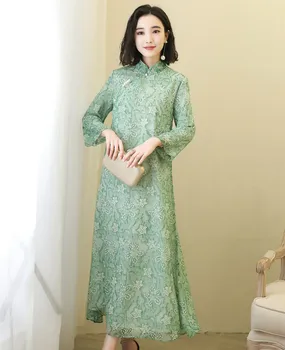 

2020 mandarin collar sexy lace flower lady cheongsam red chinese wedding party bride qipao full length elegant mermaid dress