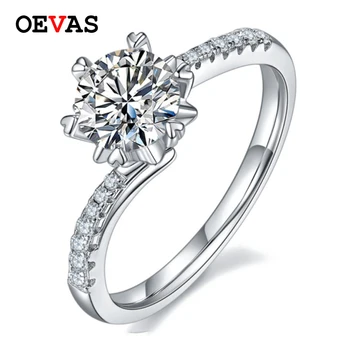 

OEVAS Real 1 Carat D Color Moissanite Wedding Rings For Women 18K White Gold Color 100% 925 Sterling Silver Jewelry Wholesale