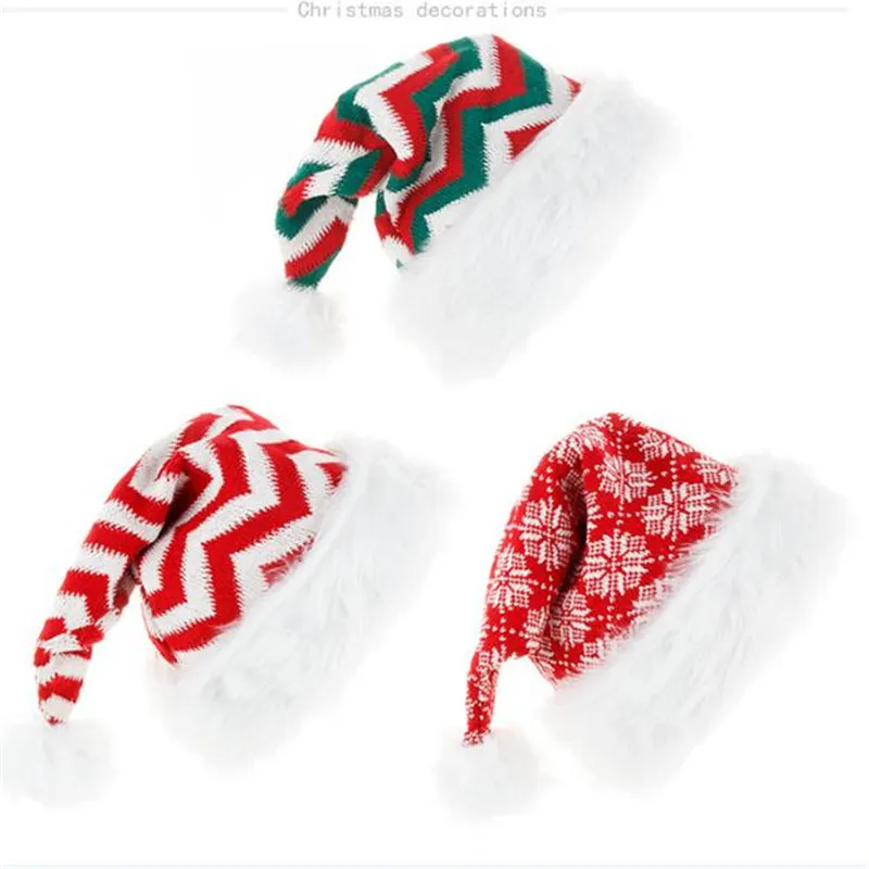

Knitted Christmas Hat Christmas Plush Striped Hat Santa Holiday Decoration Adult Soft Plush Christmas Hat