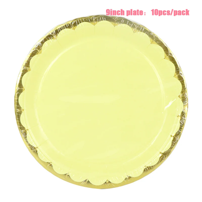 Yellow 9inch Plate LINVIERLOVE красный круглый золотой ободок бумажный стаканчик, тарелка, салфетки для дня рождения, свадьбы, одноцветная одноразовая посуда, вечерние принадлежности - Цвет: Yellow 9inch Plate