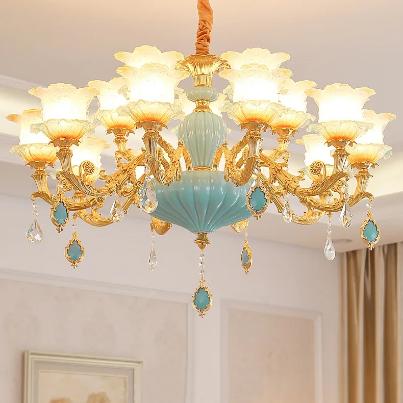 

European Blue Crystal Chandelier Pendants Living Room Hotel Led Bedroom Dining Room Glass Chandelier Indoor Lamp