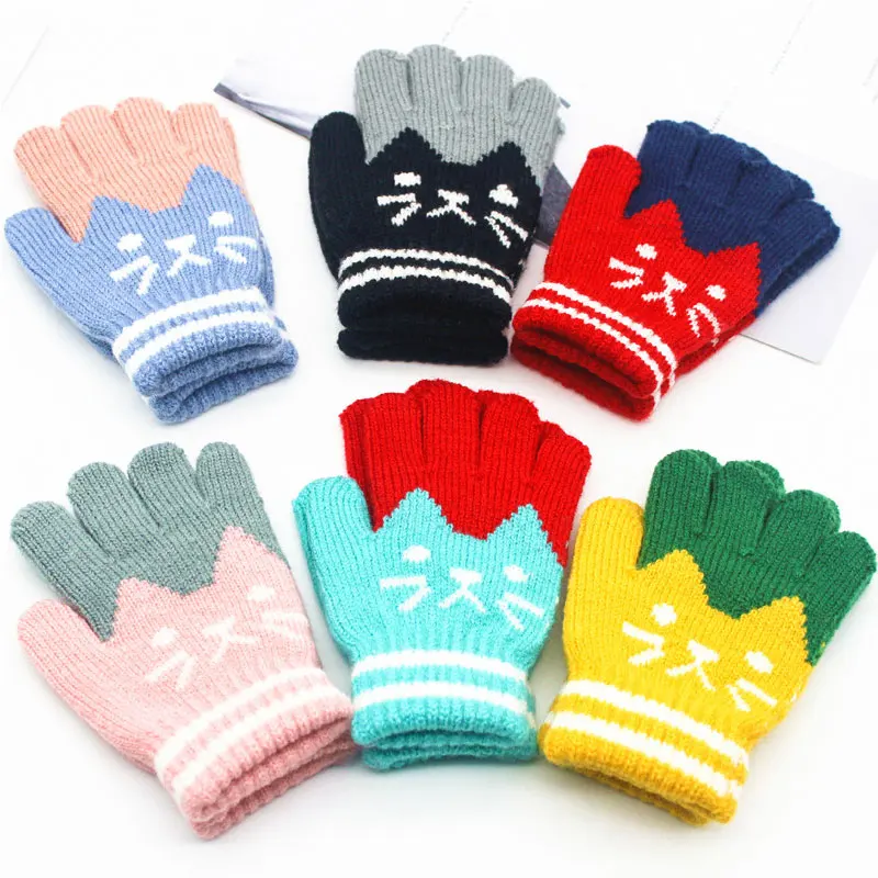 

2019 Brand New Child Kids Girls Boys Winter Knitted Gloves Cartoon Warm Mittens Toddlers Outdoor Cartoon Cats Cute Gloves